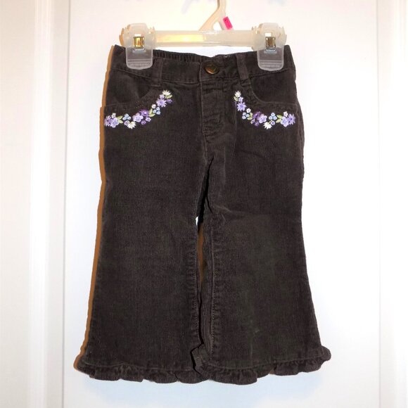 GYMBOREE Brown Purple Corduroy Pants Sz 12-18M Floral Embroidered Cowgirl Heart - Picture 1 of 7